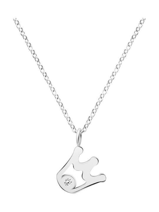 Chrilia Necklace with Tiara Design in White Gold 9K with Zircon
