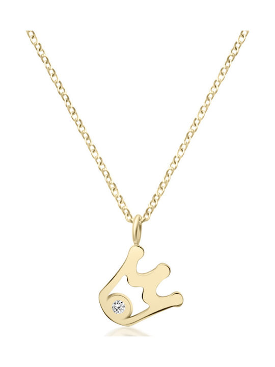 Chrilia Chrilia Necklace with Crown Design in 9K Gold with Zircon