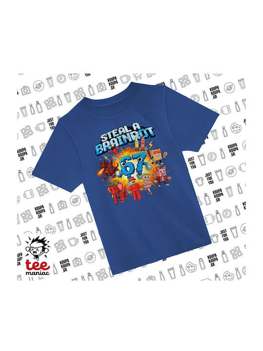 Kids Blue T-shirt Steal A Brainrot 67 Roblox