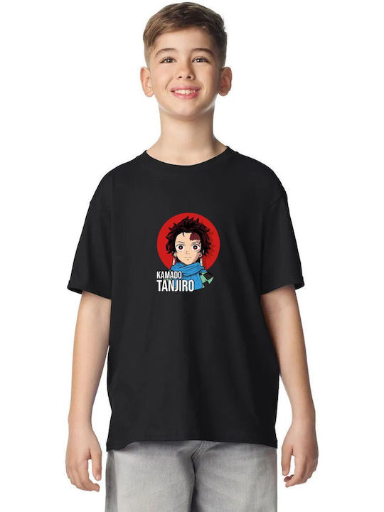 Kinderoberteile T-Shirt Schwarz Kamado Tanjiro Illustration