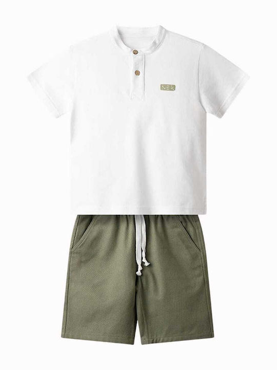 Nek Kids Wear Kinderbekleidungsset mit Shorts Sommer 2Stücke Weiß-Khaki