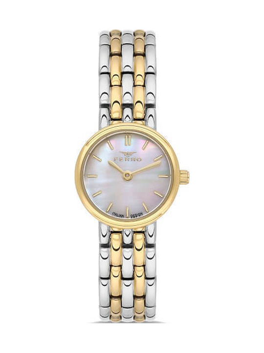 Ferro Womens Battery Watch With Gold Metal Brac...