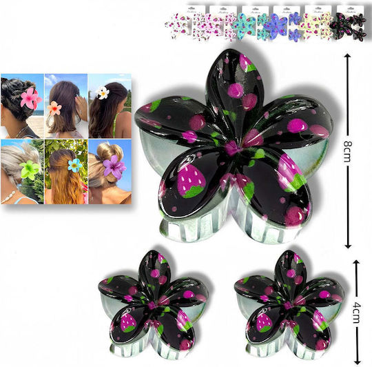 Set of Claw Clips with Flower Fruit Design – 3 Pieces 8cm & 4cm