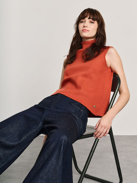 Women's Sleeveless Turtleneck Sweater Burnt Orange 63-207.054.N0086
