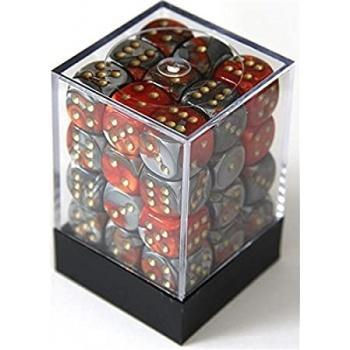 Chessex Gemini 12mm D6 Dice Blocks Pips Dice Blocks 36 Dice Orange-steel W Gold