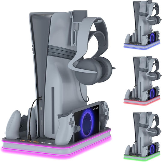 Charging Stand PS5 PS5 Slim & PS Portal Cooling RGB Jys-p5225 Gray