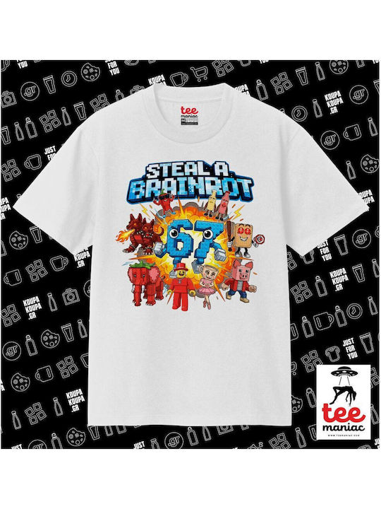 Steal A Brainrot 67 Roblox Style Classic Double Stitch T-shirt Without Side Seams White 100% Cotton Vegan & Oeko-tex Certified