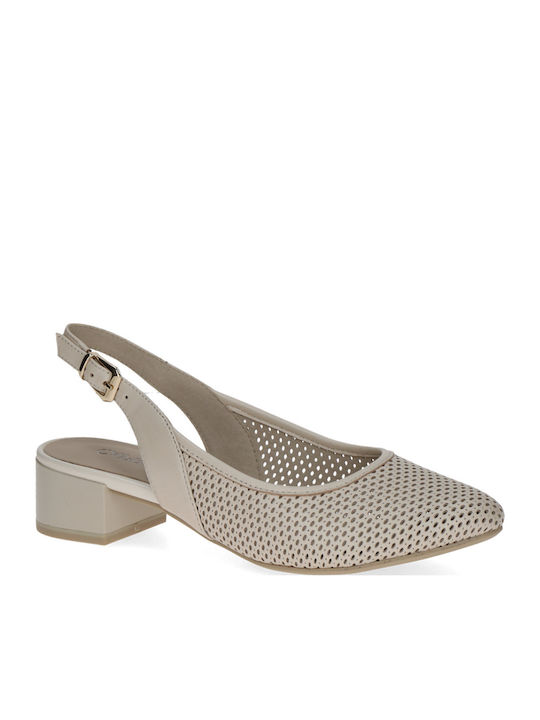 Leather Pointed Toe Heels with Low Heel Ecru
