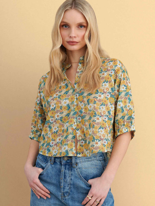 Long Sleeve Women's Shirt Yellow Floral