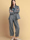 Women's Fabric Trousers Striped Gray