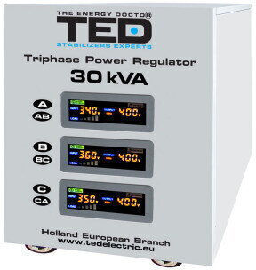 Трифазен Стабилизатор 225v-450v 24kw Серво Мотор Чиста Синусоида + Lcd Екран Стойности на Напрежението Ted Electric Ted000156