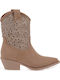 Suede Women's Ankle Boots Cowboy with Medium Heel Beige