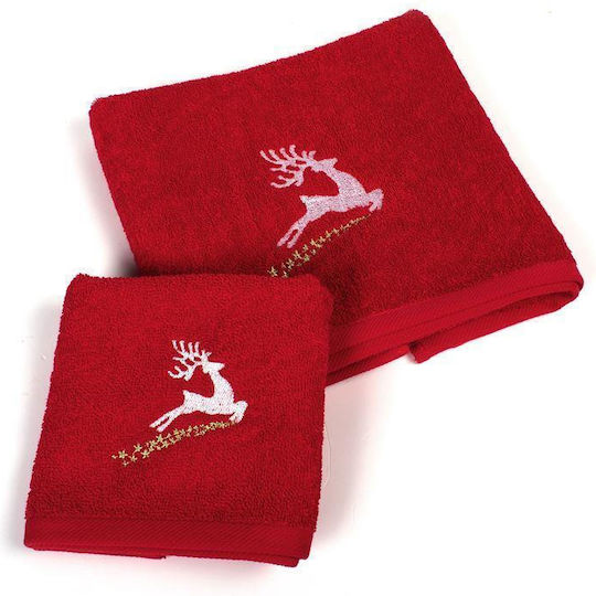Dimcol Set Of Christmas Red Fabric Towels 2 Pieces