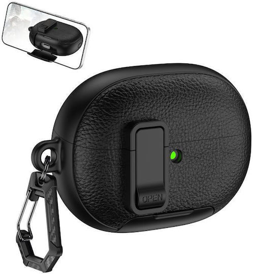 Huawei Freebuds Pro 5 Earbuds Case Leather Texture With Hook Black