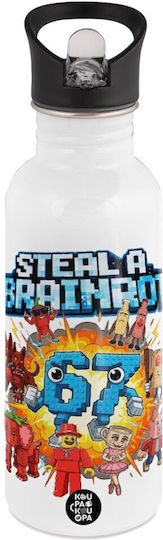 Koupakoupa Steal A Brainrot 67 Roblox Style Детска Бутилка За Вода Неръждаема Стомана Със Сламка Бяла 600мл