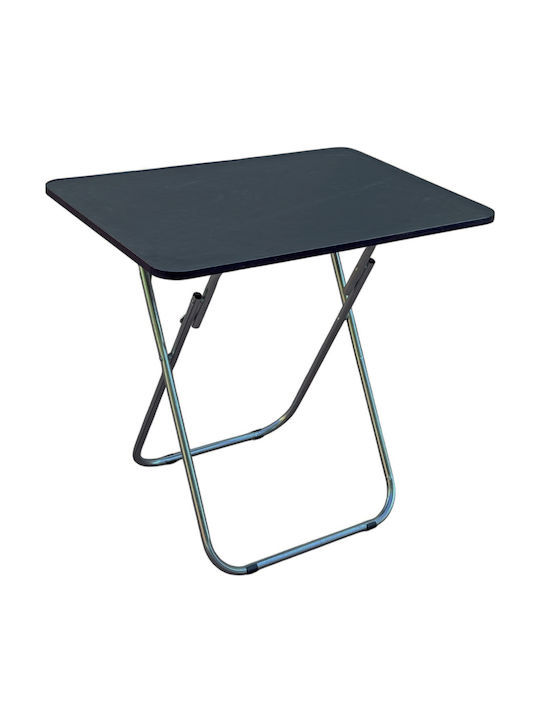 Folding Wooden Table with Metal Frame Black 90x60x70cm