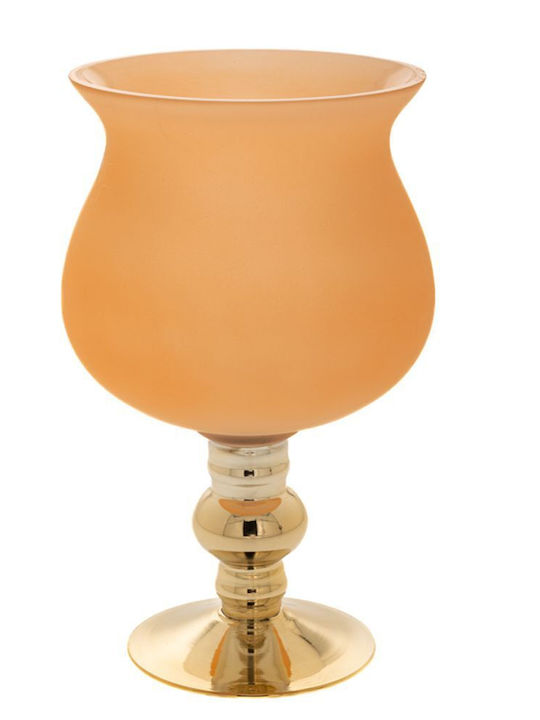 Iliadis Glass Candle Holder In Orange Colour 18x18x30cm