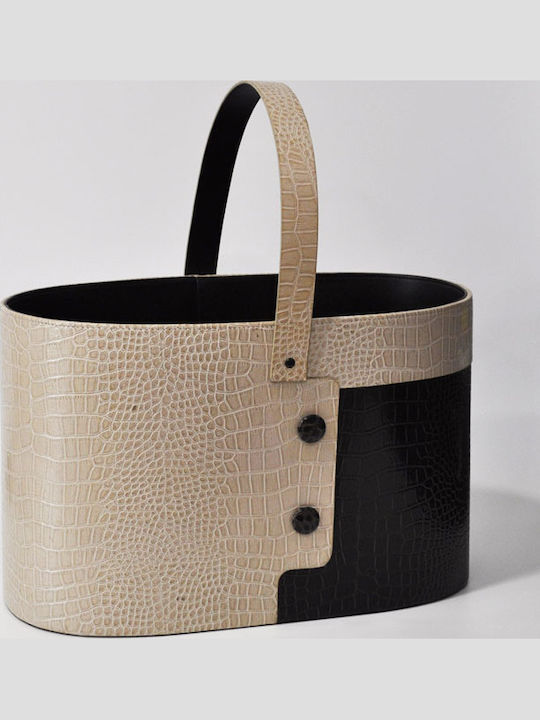 Sinialo Magazine Rack Made of Beige Artificial Leather 45x27x51cm