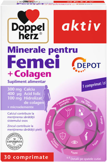 Doppelherz Minerale Pentru Femei + Colagen Supliment Pentru Întărirea Sistemului Imunitar 30 Comprimate