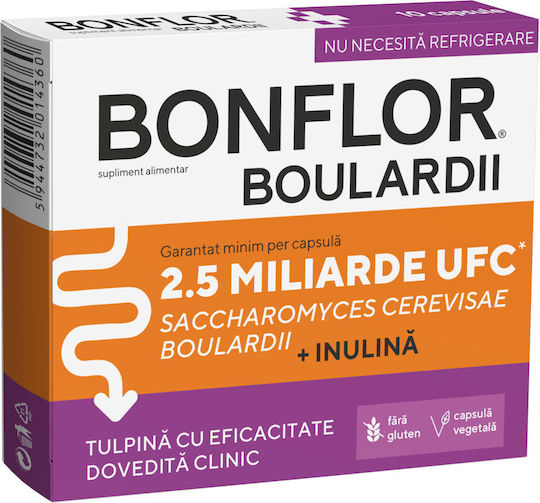 Fiterman Pharma Bonflor Boulardii Supplement with Probiotics and Prebiotics 10 Capsules Natural