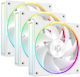ID-Cooling AF-127 Ventilator Pentru Carcasă 120mm (2000rpm / 78cfm) cu Iluminare ARGB și Conexiune 3-Pin 3 Bucăți Albe