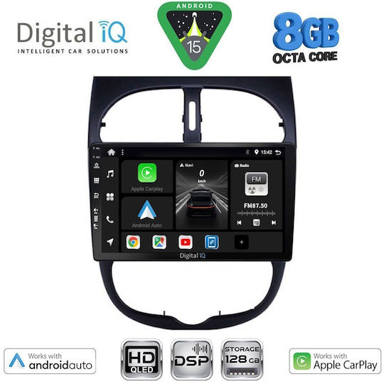 Digital IQ Car Audio System for Peugeot 206 1998-2006 Bluetooth USB WiFi GPS Apple CarPlay Android Auto with 9" Touch Screen
