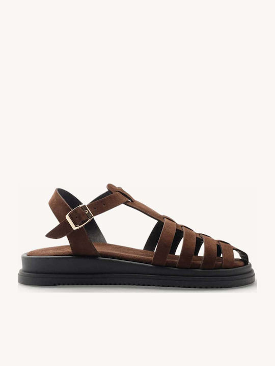 Sandale Casual Damă Maro De Piele Gladiator Fla...