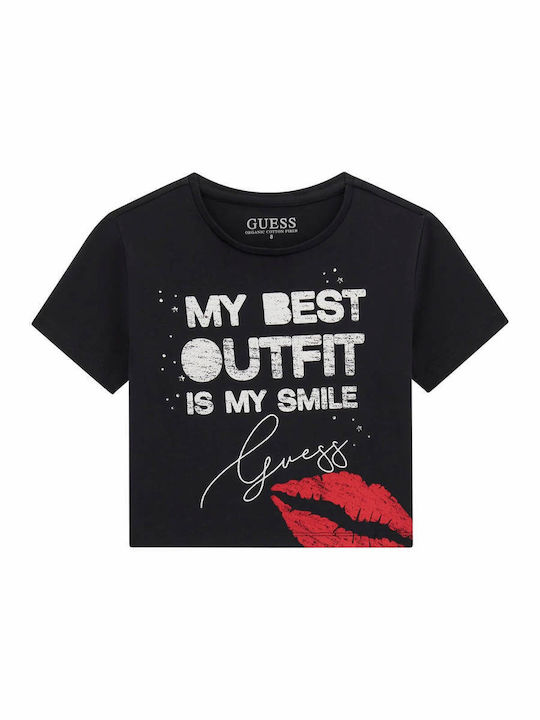 Guess Crop Top Pentru Copii Cu Mâneci Scurte Negru