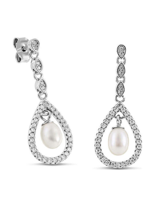 Themelidis Jewels Ohrringe Hängend aus Silber mit Steinen und Perlen