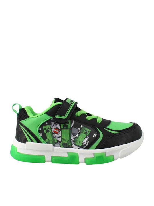 Kids Sneakers with Hoop & Loop Closure & Lights Green