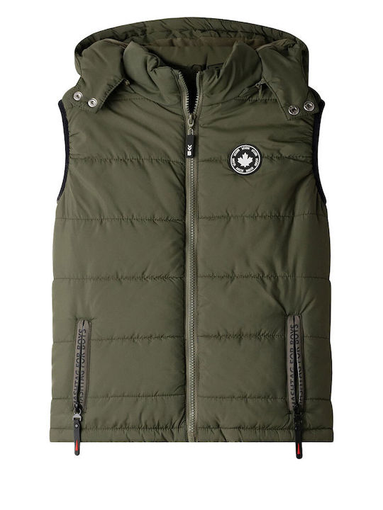 Kids Quilted Sleeveless Jacket with Lining & Hood Black