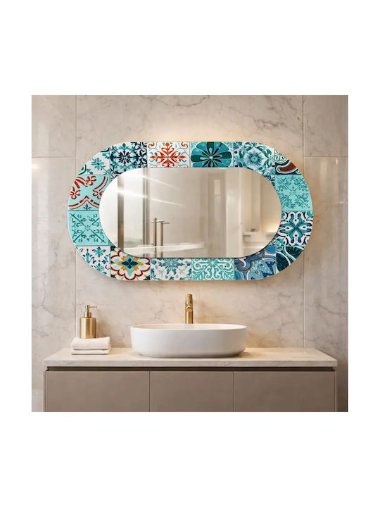 Oval Wandspiegel Mit Glas Rahmen Blau Muster (55x99cm)