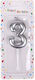 Cake Candle Number 3 Silver 8cm