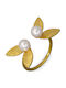 Handmade Gold Plated Silver 925 Ring with White Pearls Size 48