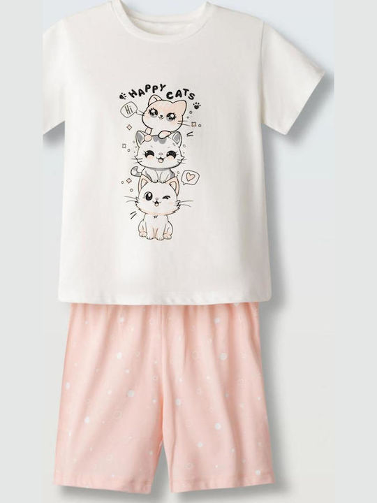 Evita Kids Summer Pajama White Happy Cats