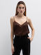Women's Lingerie Top with Lace Brown