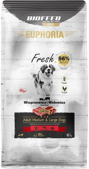 Euphoria 12kg Dry Food for Adult Dogs of Medium & Large Breeds with Pork, Beef and Meat