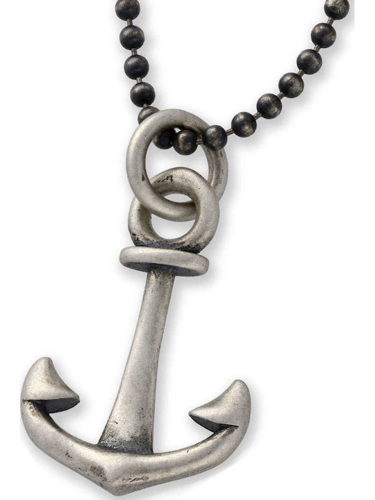 Men's Pendant Anchor Handmade Silver 925 Cord Faux Leather 50cm