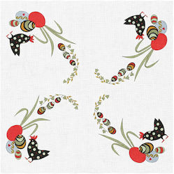 Easter Square Embroidery Hens Easter Eggs Fabric Etamine Knossos White Silver 100cm X 100cm 1 Piece
