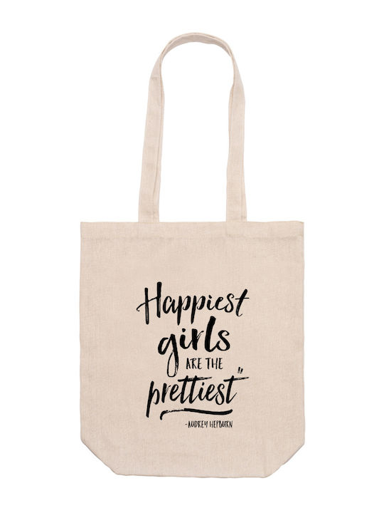 Beige Shopping Bag 37cm 42cm 12cm Shopping Happiest Girls Are Prittiest Dp6553