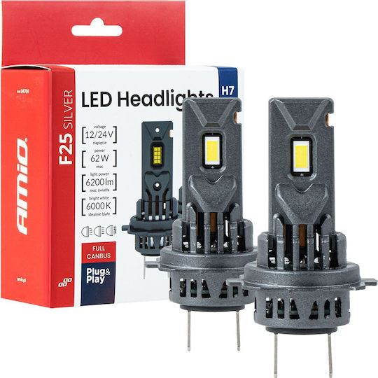 AMiO Lămpi Auto H7 / H18 Canbus LED 12-24V 62W 2 Bucăți