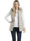 Long Women's Sleeveless Puffer Jacket for Winter Beige