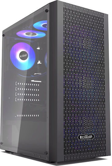 PCCOOLER MA100 Gaming Midi Tower Κουτί Υπολογιστή με ARGB Φωτισμό Μαύρο