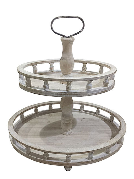 Marhome Decorative Tray Wooden Round 45x32.5x46cm