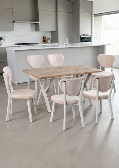 Σετ Τραπεζαρίας 6 Ατόμων Δρυς Κρεμ 120x80x75cm