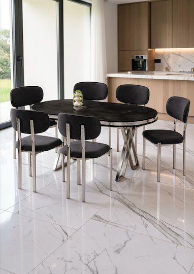 Esszimmermöbel-Set Für 6 Personen Schwarz Silber 170x90x75cm