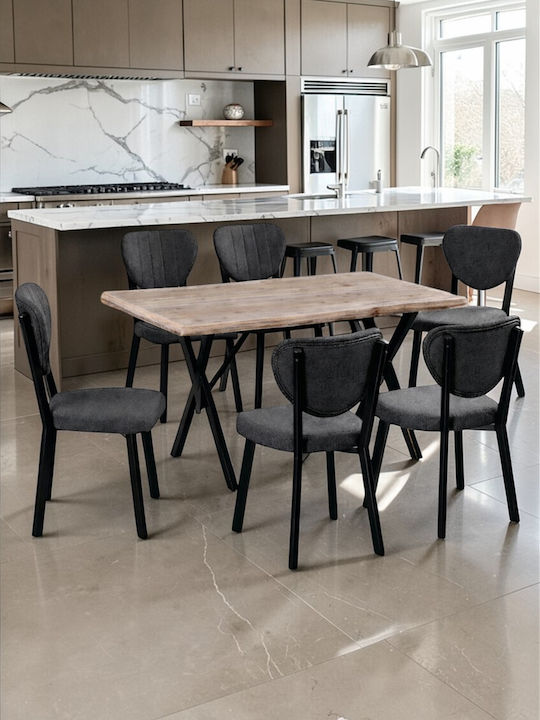 SteweHome Esszimmermöbel-Set Mit Stühlen Eiche/Anthrazit 120x80x75cm