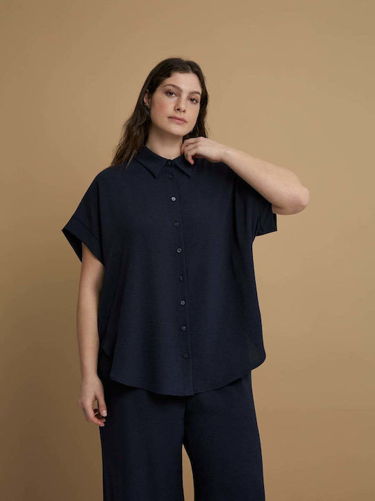Mat Fashion Κοντομάνικο Γυναικείο Πουκάμισο Μπλε