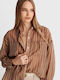 Long Sleeve Women's Shirt Brown Striped