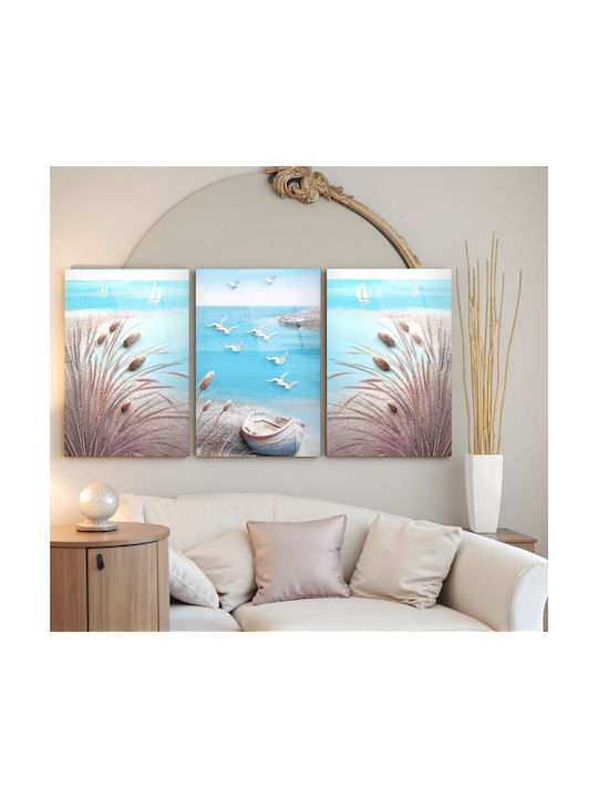 Threefold Glass Set Sea Landscape Blue (70x110cm)
